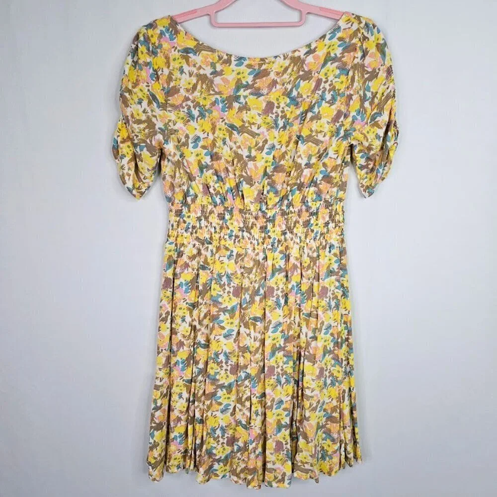 NWT FREE PEOPLE Forget Me Not Mini Dress size 0 XS LILY YELLOW BLUE PINK FLORAL - Picture 11 of 11